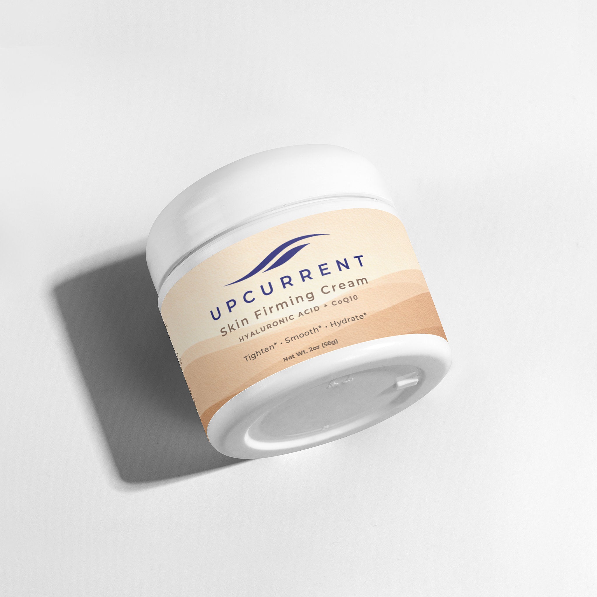Jar of Upcurrent Skin Firming Cream on a light gray background