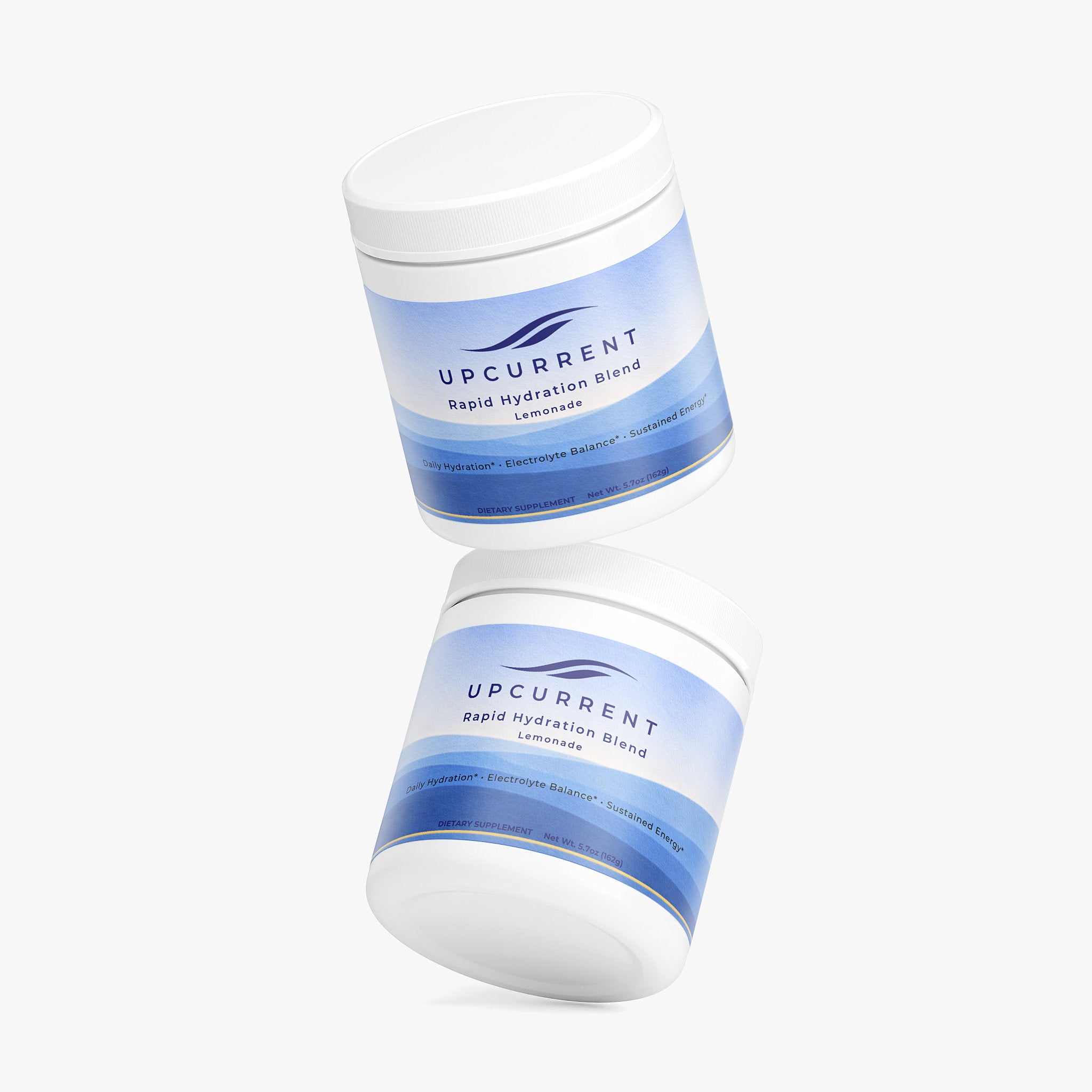 Two containers of Upcurrent Hydration Blend on a white background