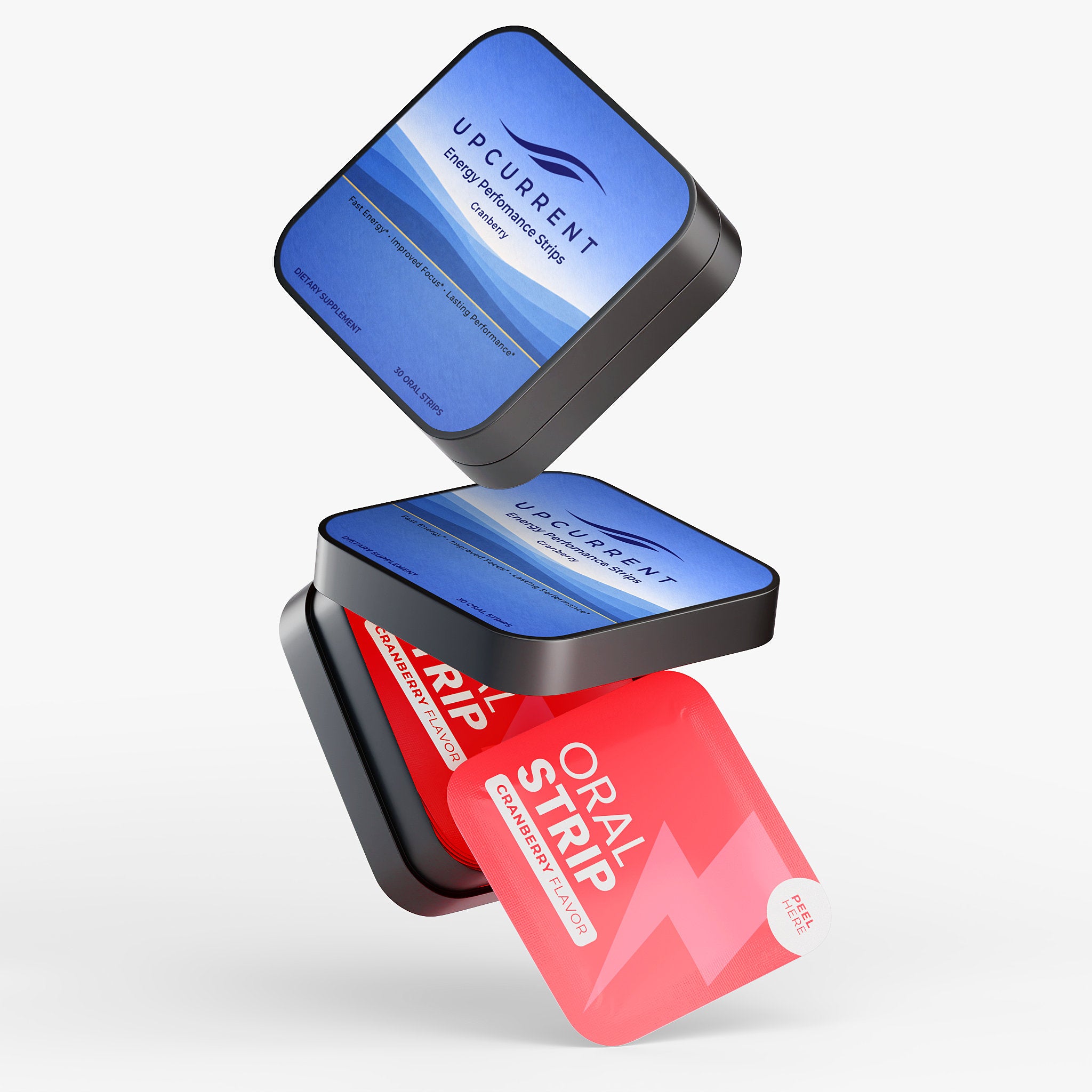 Two rectangular containers, one blue and one red, with 'UPCURRENT' branding on a white background.