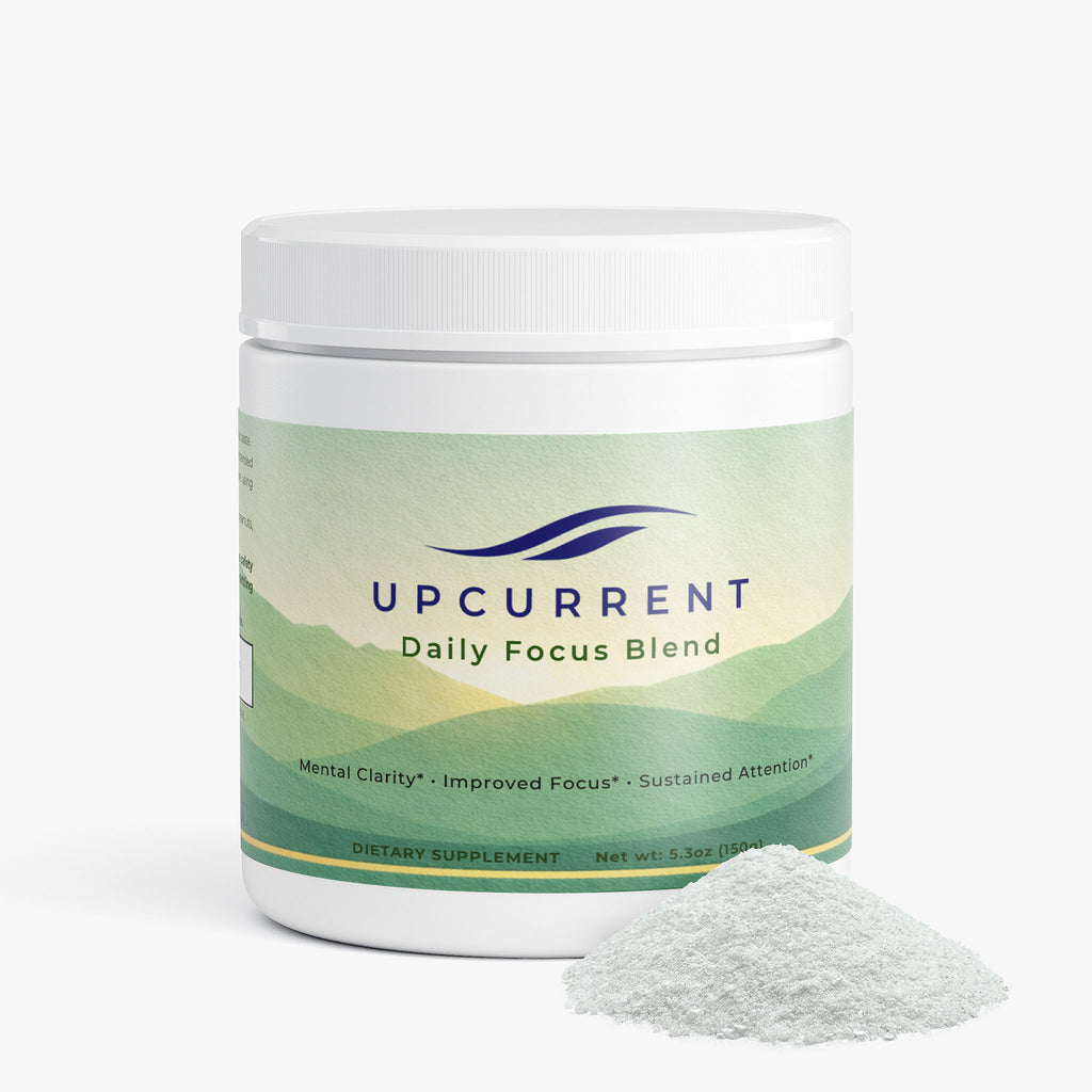 Upcurrent Focus Powder container with powder on a white background