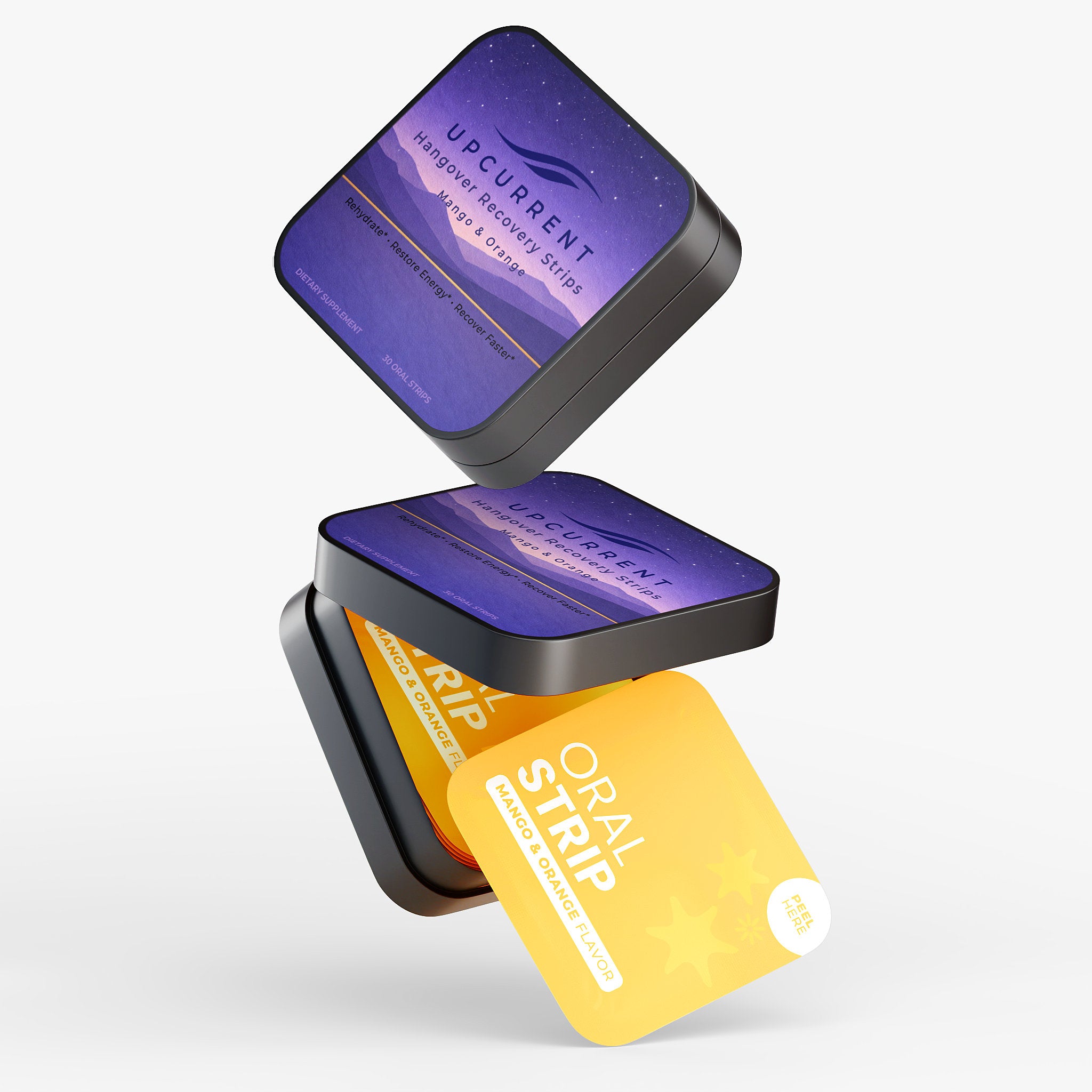 UpCurrent oral strip packaging on a white background