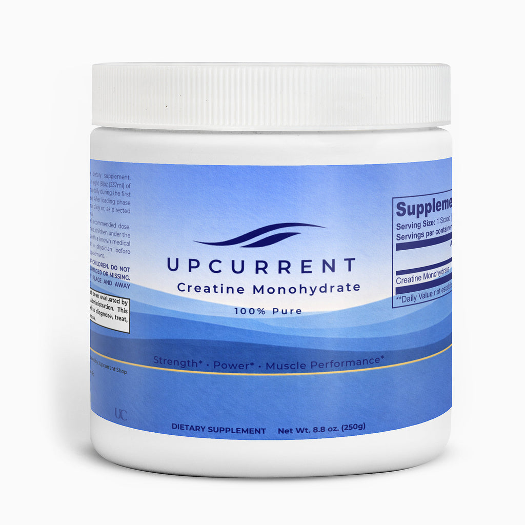 Upcurrent Creatine Monohydrate supplement container on a white background