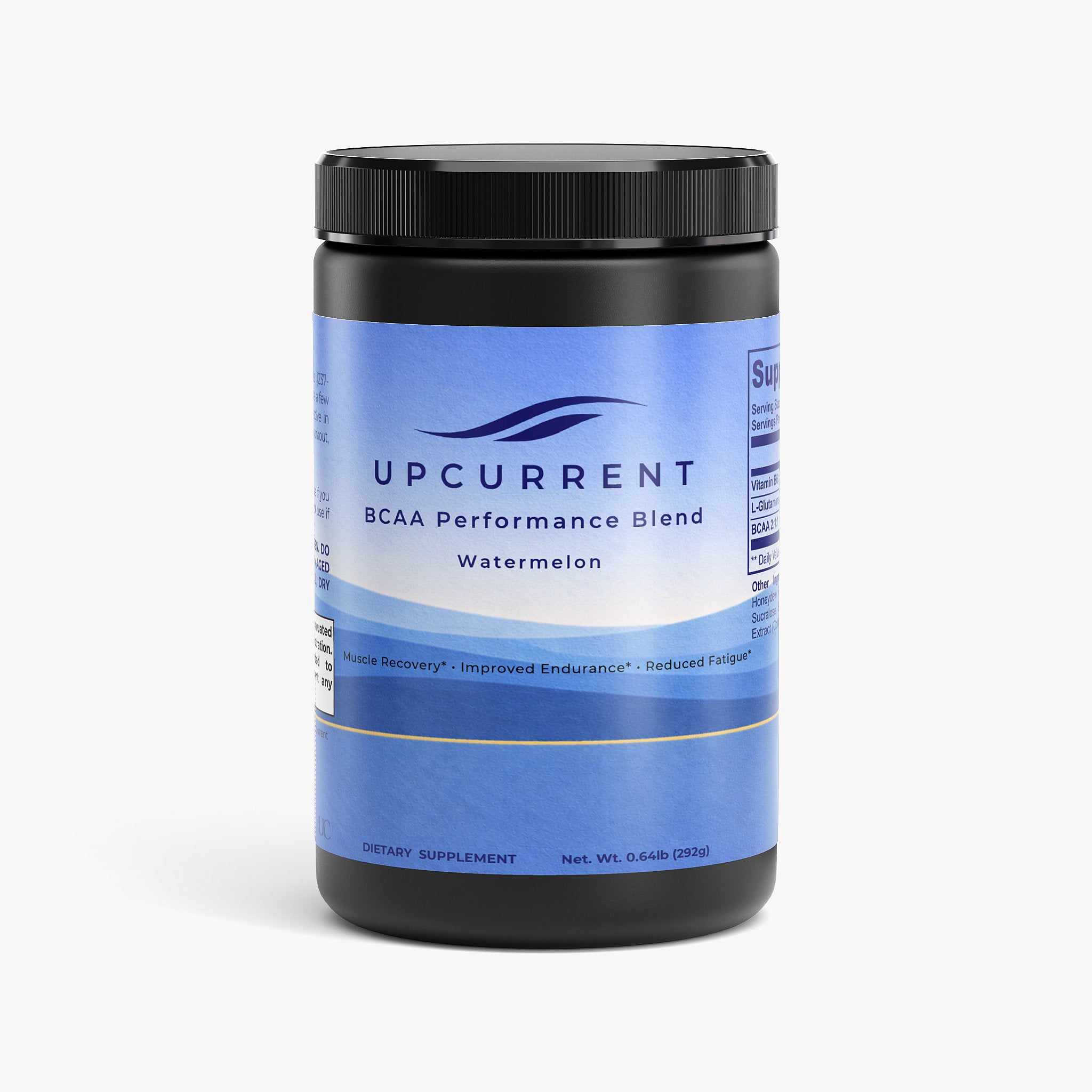 Upcurrent BCAA Performance Blend supplement container on a white background