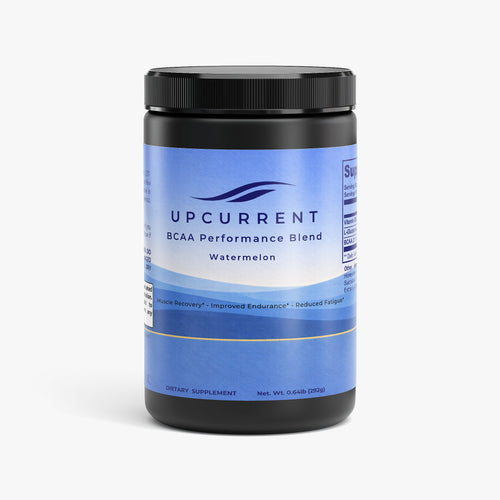 Upcurrent BCAA Performance Blend supplement container on a white background