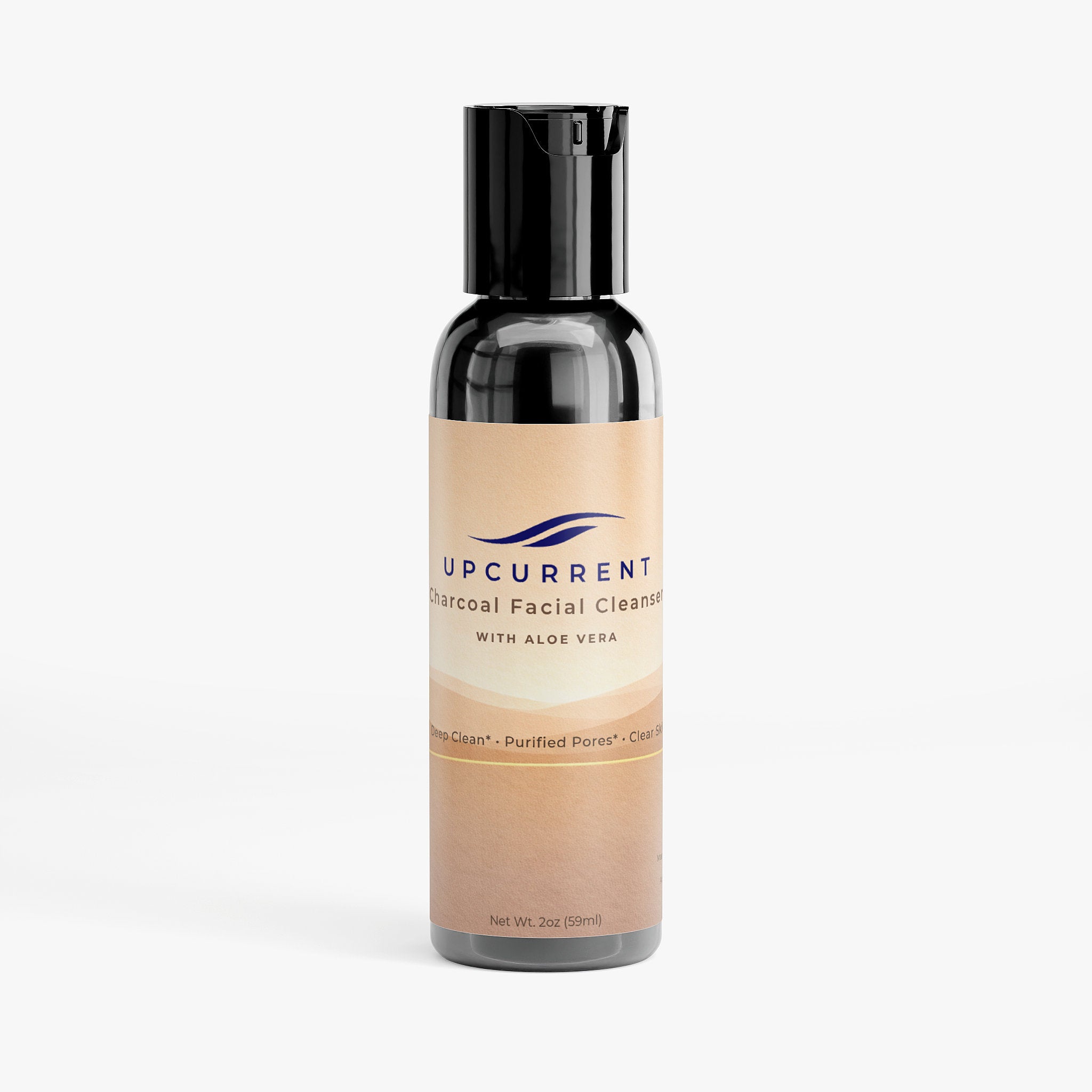Bottle of Upcurrent Charcoal Facial Cleanser with Aloe Vera on a white background