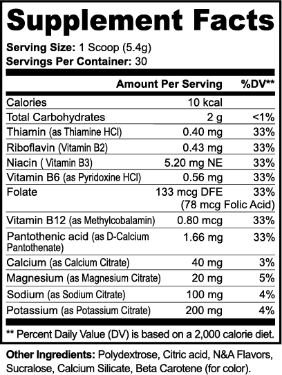 Upcurrent Hydration Powder supplement facts label with electrolytes and nutritional information