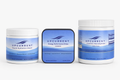 Upcurrent energy performance products including a jar, a box, and a container on a white background