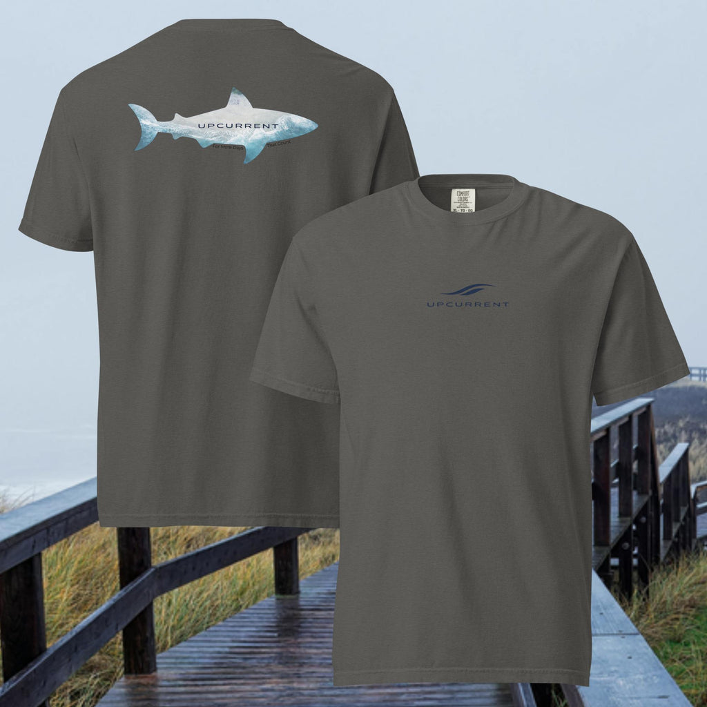 Upcurrent Open Water T-Shirt in pepper — front and back view
